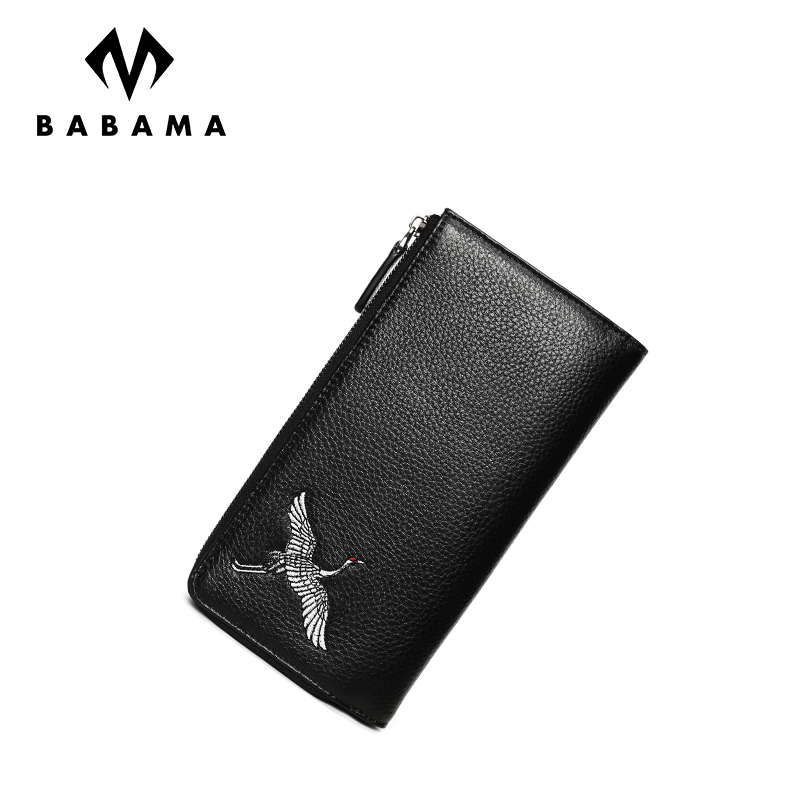 BABAMA X OMT联名钱包男新时尚潮流男士钱包长款真皮刺绣手拿包拉链 黑色917047101