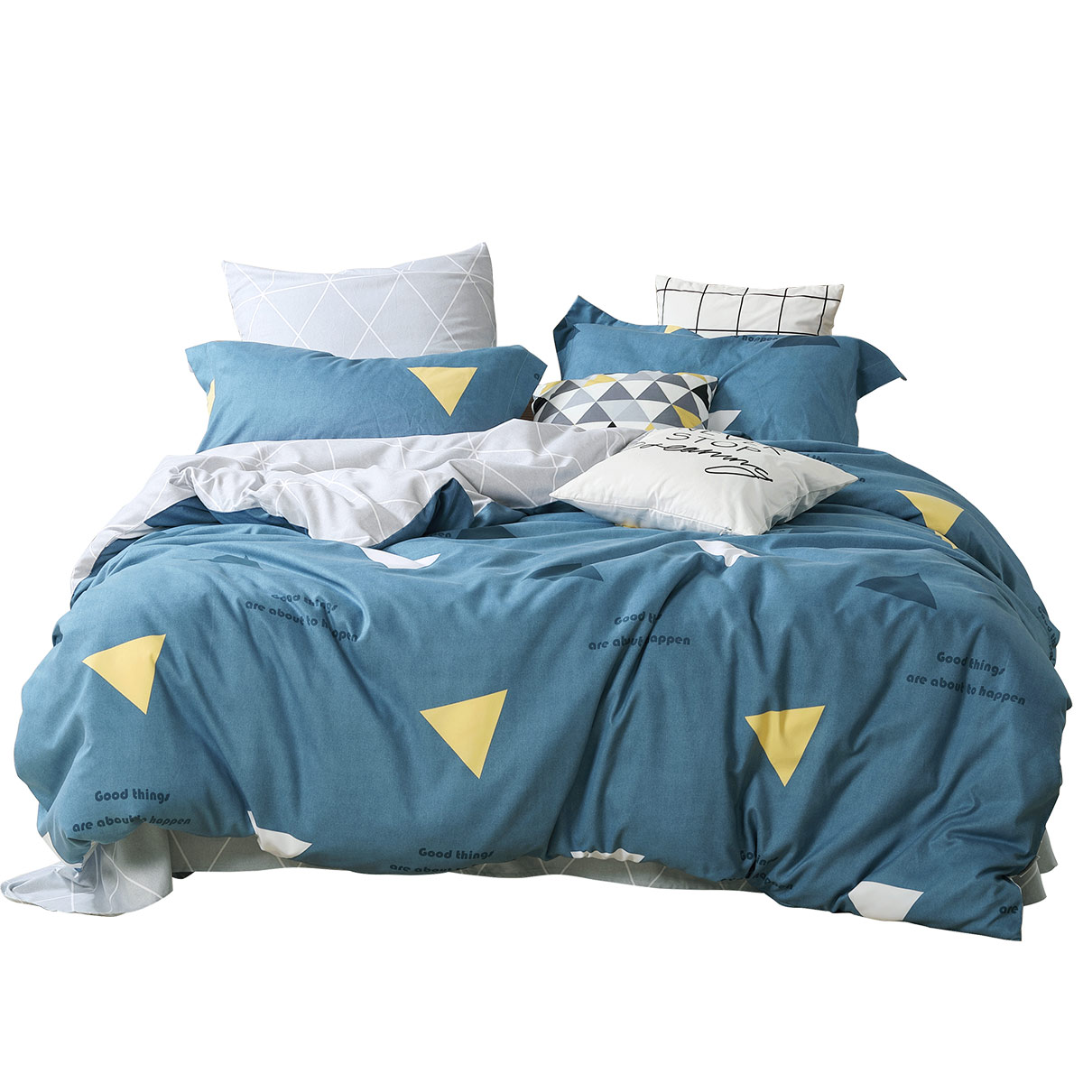 水星家纺 磨毛四件套加厚1.5m/1.8米床单被套床上用品微蓝 多花型