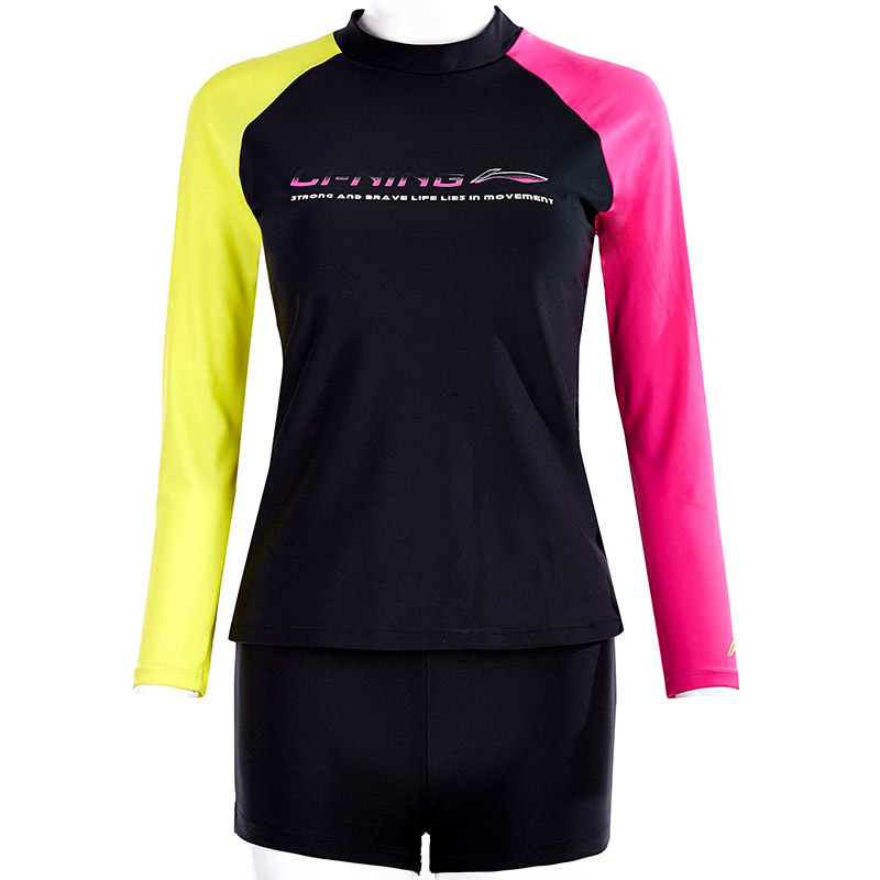 李宁长袖泳衣分体性感防晒显瘦沙滩度假泡温泉泳装女运动裤平角裤116-2