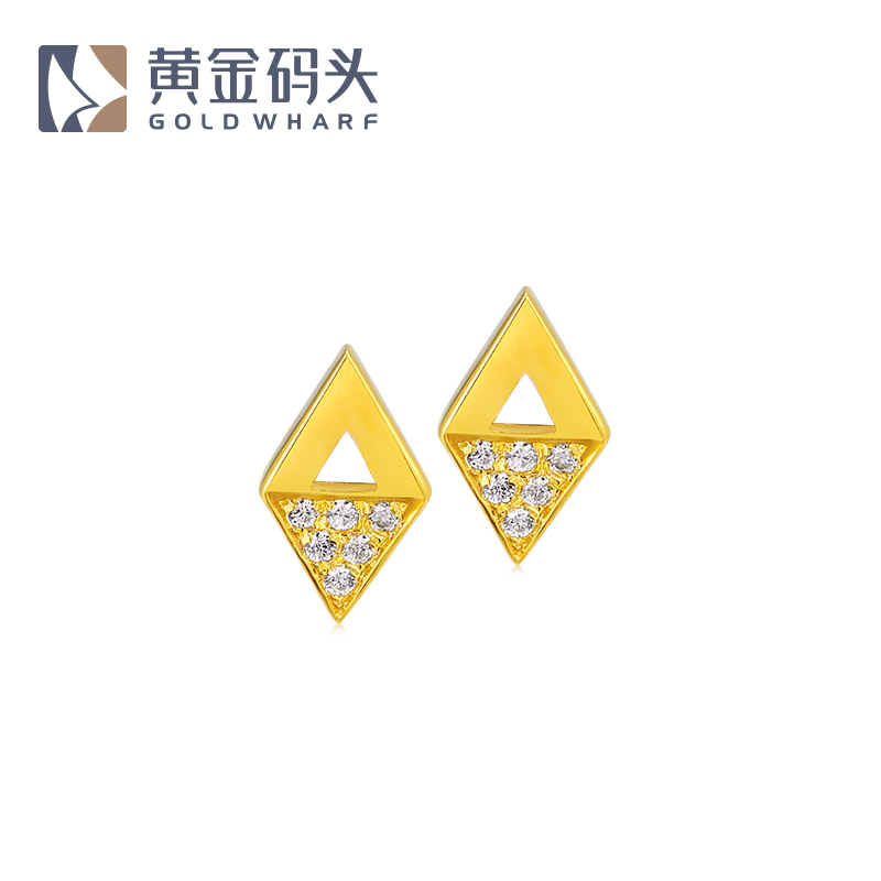黄金码头 18K金耳钉时尚菱形镶人工锆石个性AU750耳饰