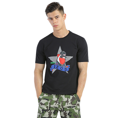 IZOD男士短袖T恤2018夏季男装情侣款五星卡通印花休闲修身打底半截袖T恤衫