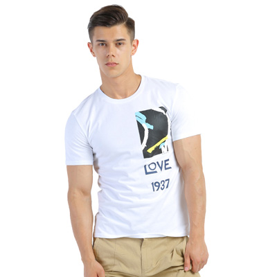 IZOD2018新短袖T恤男 夏季纯棉TEE撞色板画LOVE字母休闲印花半袖体恤衫