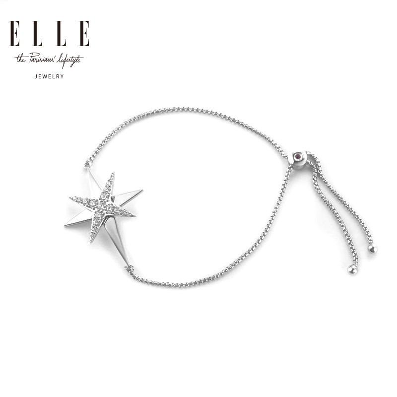 ELLE饰品 闪耀星星重叠设计925银镶锆石手链