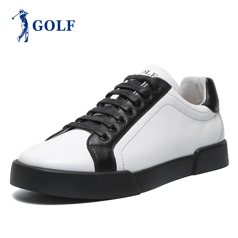 GOLF/高尔夫休闲鞋男潮流百搭真皮鞋子男撞色韩版低帮板鞋男