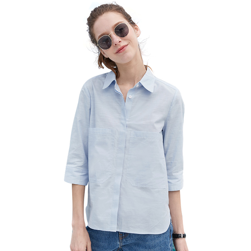 杰米克（JenMick）2018夏季新款女士衬衫纯棉休闲百搭简约