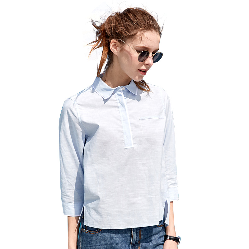 杰米克（JenMick）2018新款春夏女士衬衫七分袖半开襟清新时尚简约