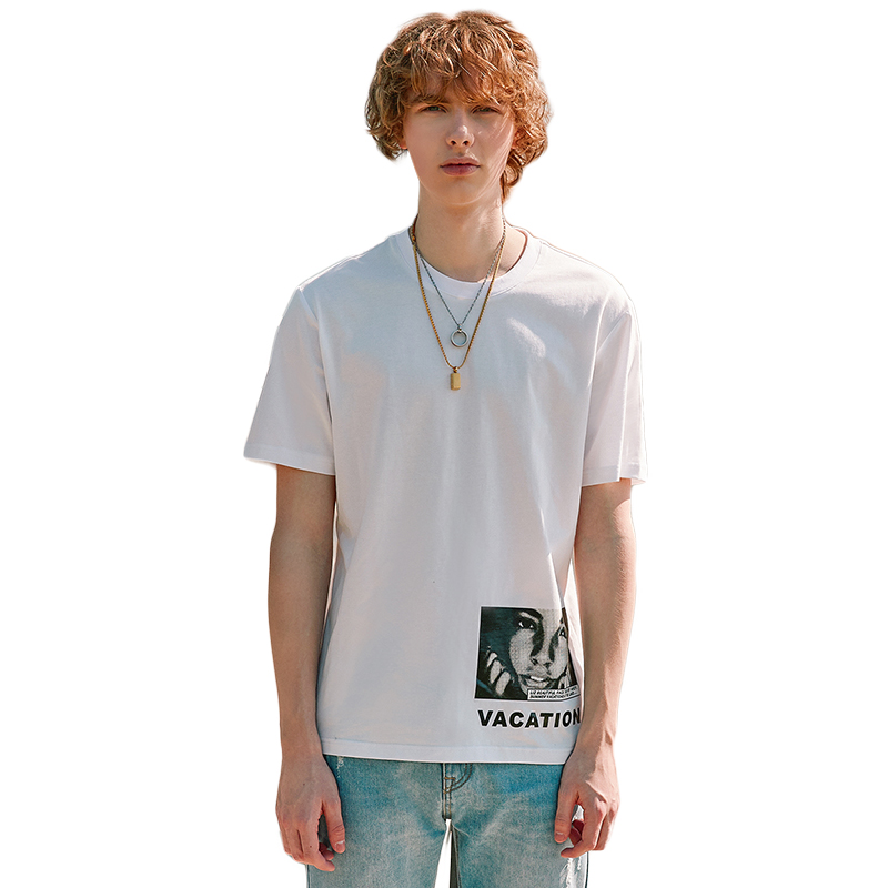 CAPOT 2018夏新款男T恤短袖基础圆领度假风人像印花潮流个性时尚