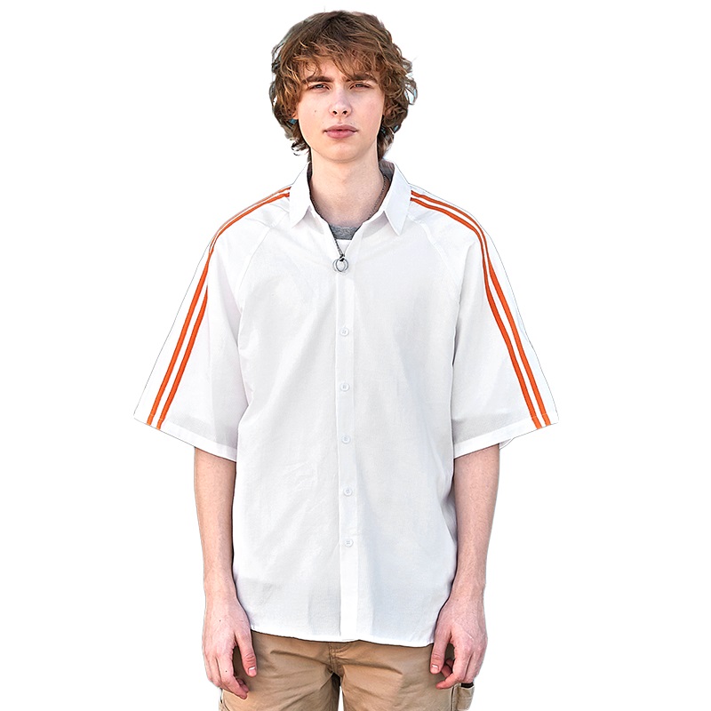 CAPOT 2018夏新款 男士衬衫短袖方领 潮流休闲宽松撞色织带五分袖