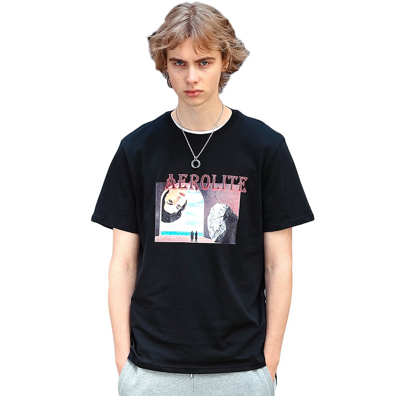 CAPOT 2018夏男士T恤短袖基础圆领陨石复古人像组合印花潮流个性