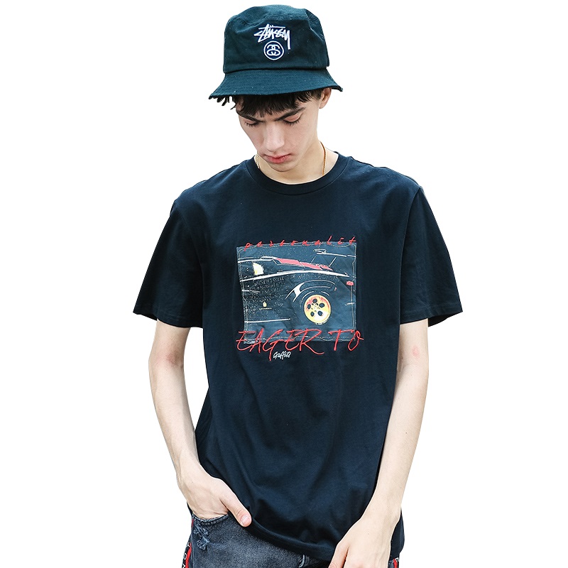 CAPOT夏装新款男士T恤短袖圆领潮流情侣衫字母组合图案印花体恤