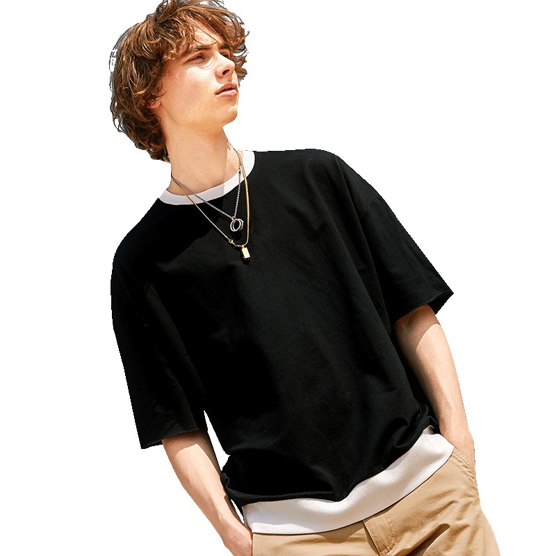 CAPOT小清新圆领短袖T恤男士夏季白色半袖T纯色体恤潮流上衣服