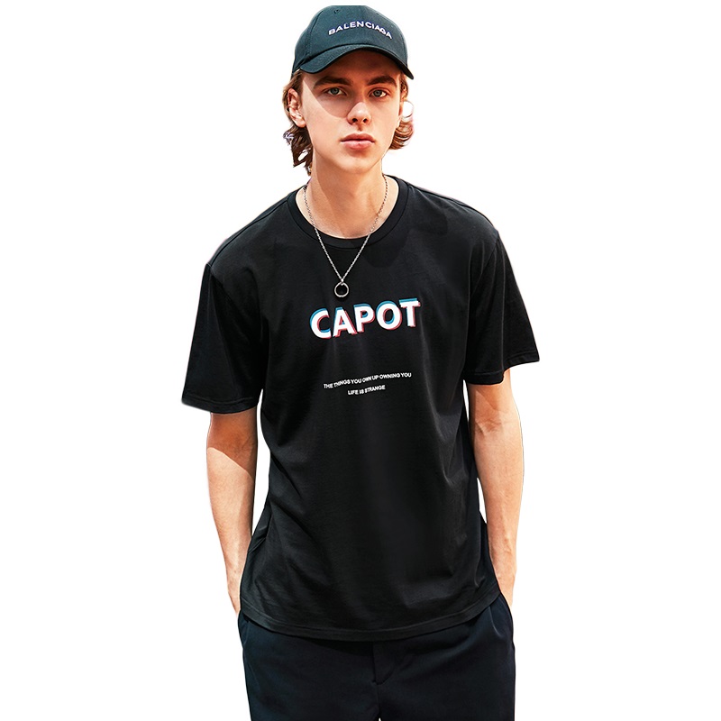 CAPOT 潮牌2018夏新款男士T恤短袖圆领上衣潮流字母标语印花填写