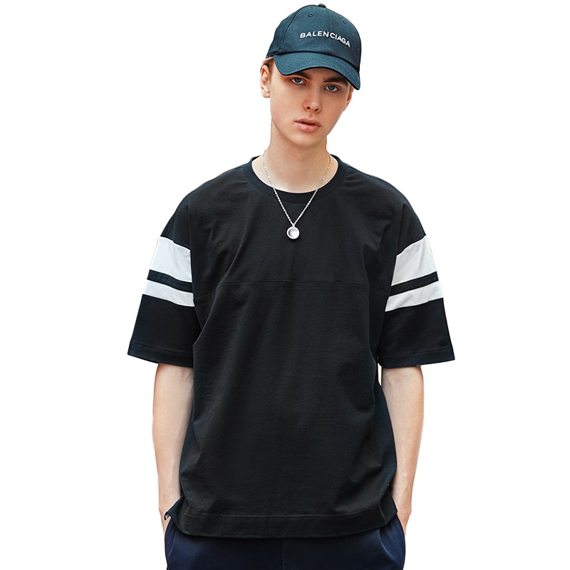 CAPOT 男士2018年夏季 圆领撞色拼接 下摆开叉宽松 T恤短袖POLO衫