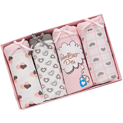 ENK女士内裤 纯棉底裆性感中腰可爱棉质少女三角裤4条盒装