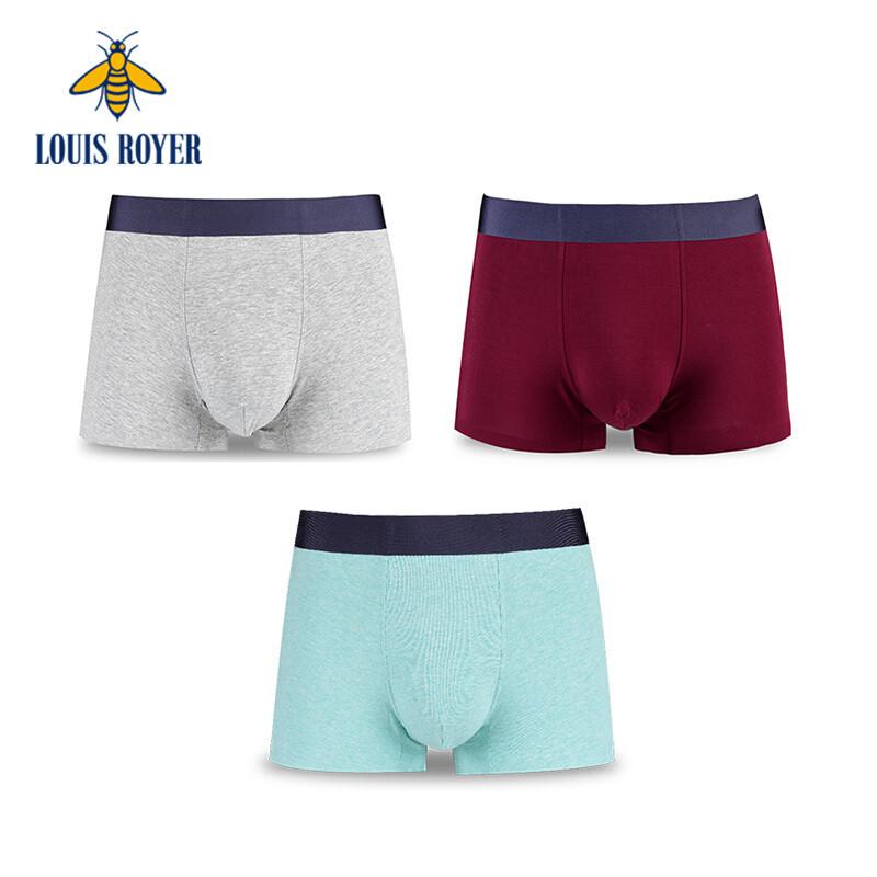 LOUIS ROYER利蜂 男士内裤四角裤头三条礼盒装无痕彩棉舒适透气