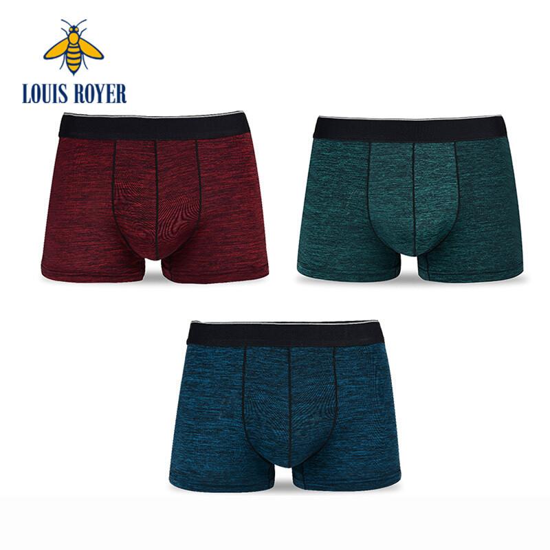 LOUIS ROYER 男士内裤三条礼盒装彩纱冰丝舒适透气四角