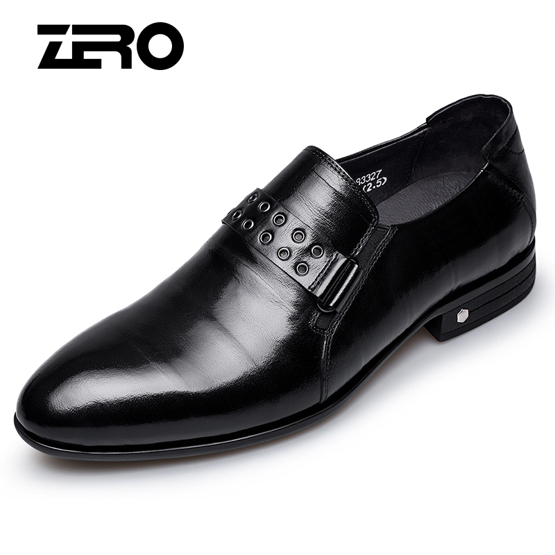 Zero零度男鞋圆头正装英伦潮流套脚头层牛皮商务皮鞋真皮德比鞋