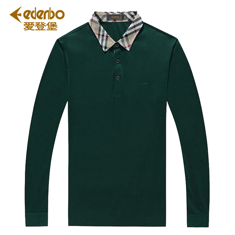 Edenbo/爱登堡2017春季商务polo领T恤男长袖新款丝光棉T恤衫正品