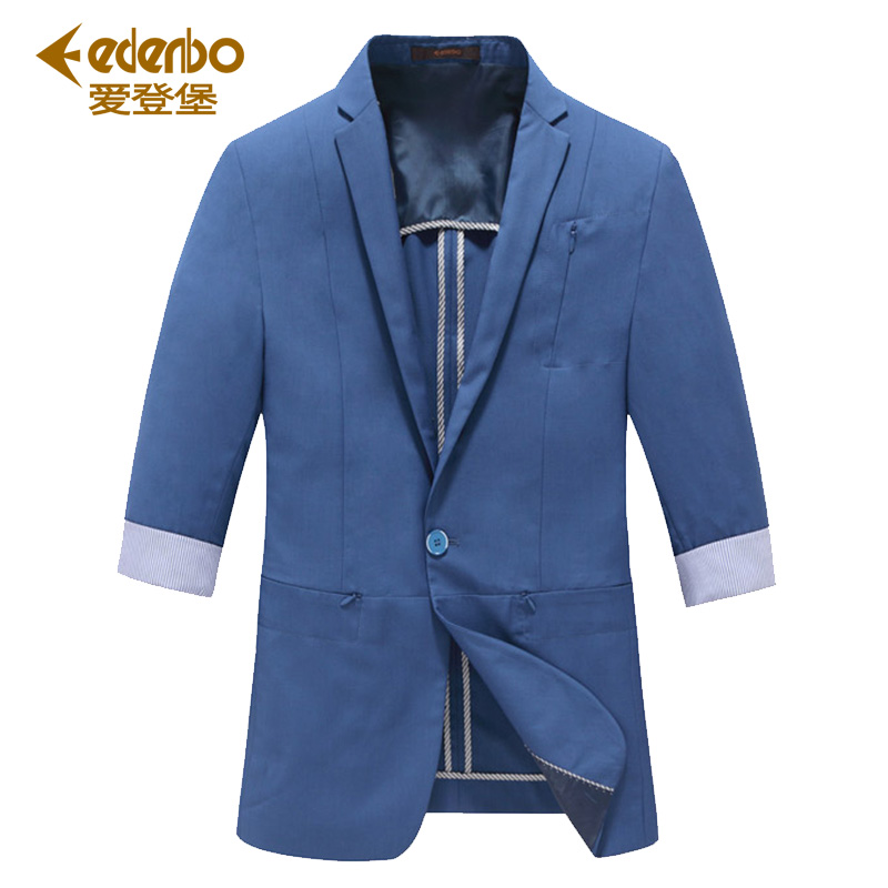 Edenbo/爱登堡七分袖西服春装新款2017青年纯色半袖薄单西便服男