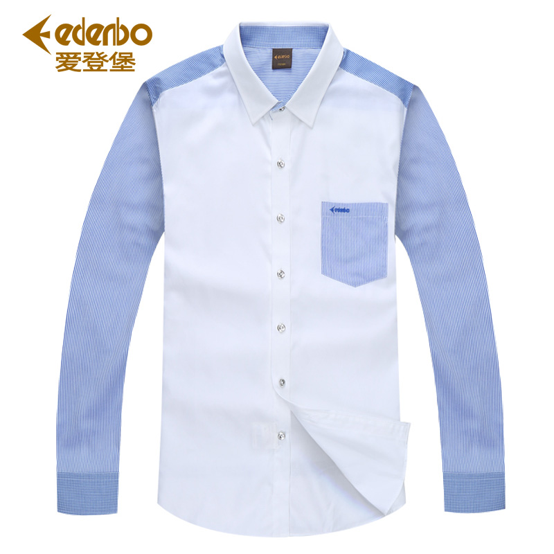 Edenbo/爱登堡春秋款男士拼接撞色休闲长袖衬衫韩版纯棉衬衣