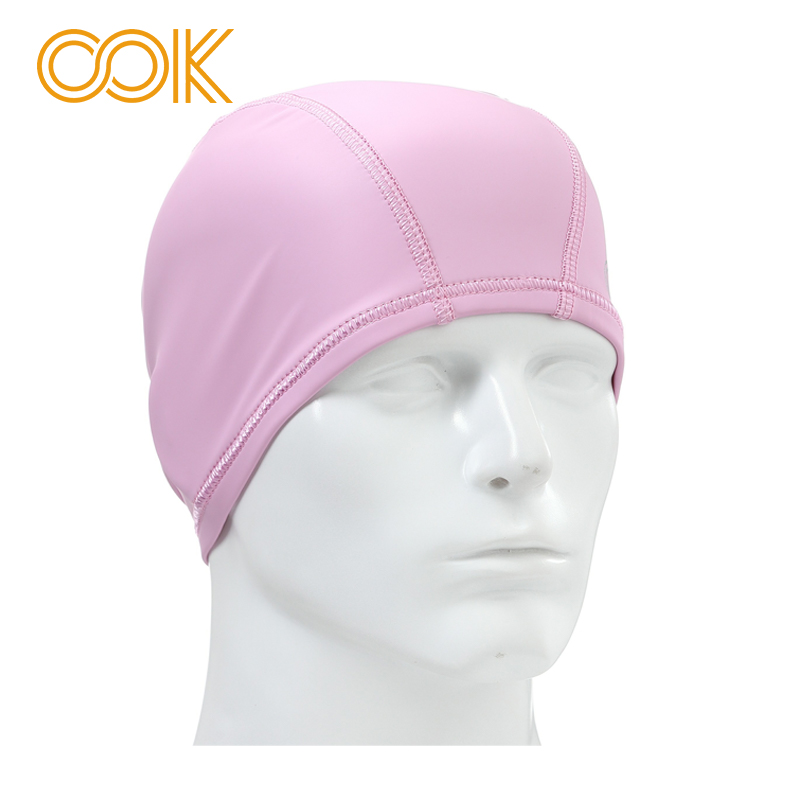 OOK粉色PU涂层男女时尚防水高弹不勒头泳帽