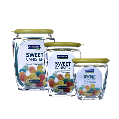 Glasslock韩国进口玻璃储物罐礼盒装3件套815ml+500ml+350ml食品密封储藏罐五谷杂粮收纳瓶厨房收纳盒