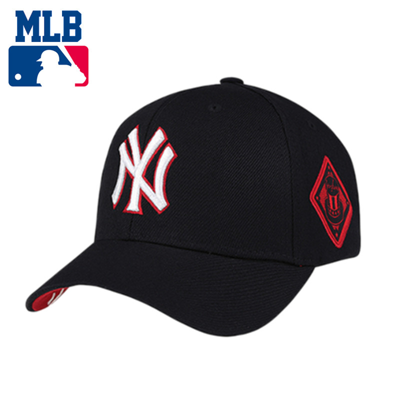 MLB棒球帽NY黑红男女款可调节鸭舌帽户外出游嘻哈帽 情侣遮阳帽