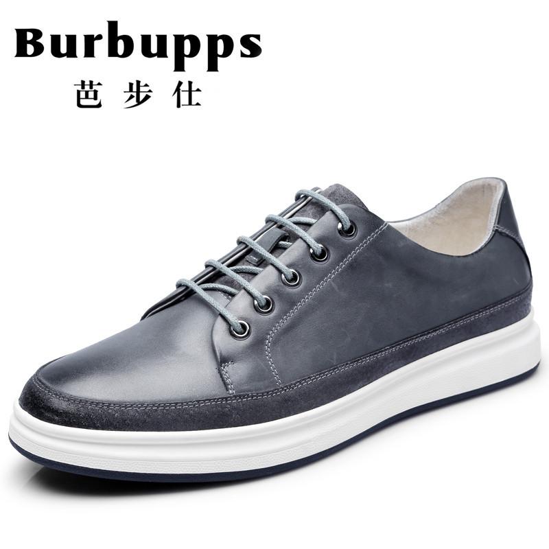 法国芭步仕Burbupps 2019春尚新男士真皮潮流时尚圆头系带休闲鞋