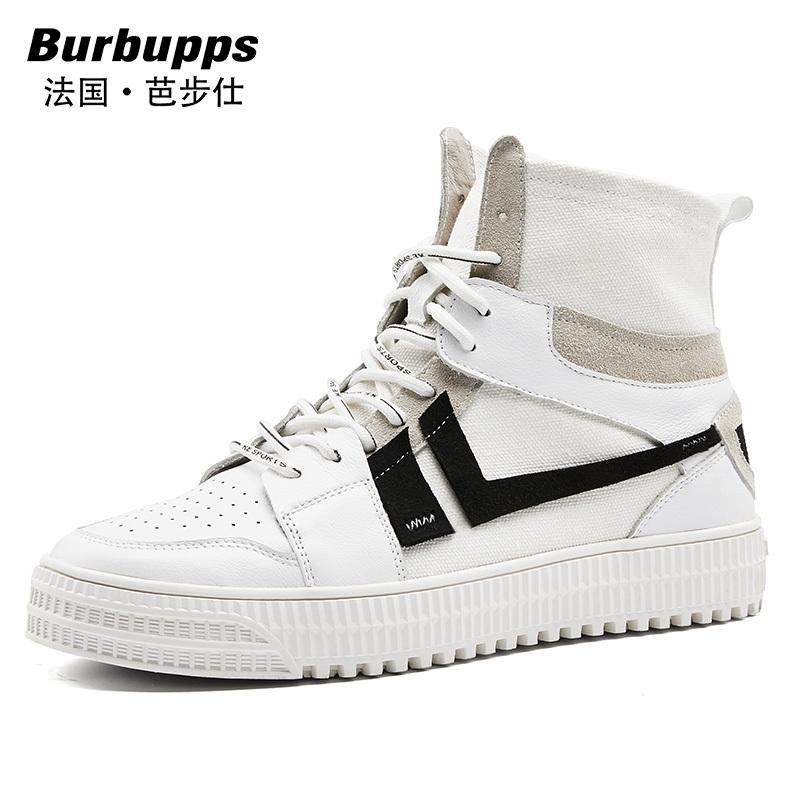 法国芭步仕（Burbupps）2019春尚新超火的鞋子男生板鞋百搭学生帆布鞋子男潮鞋高帮鞋男韩版潮流