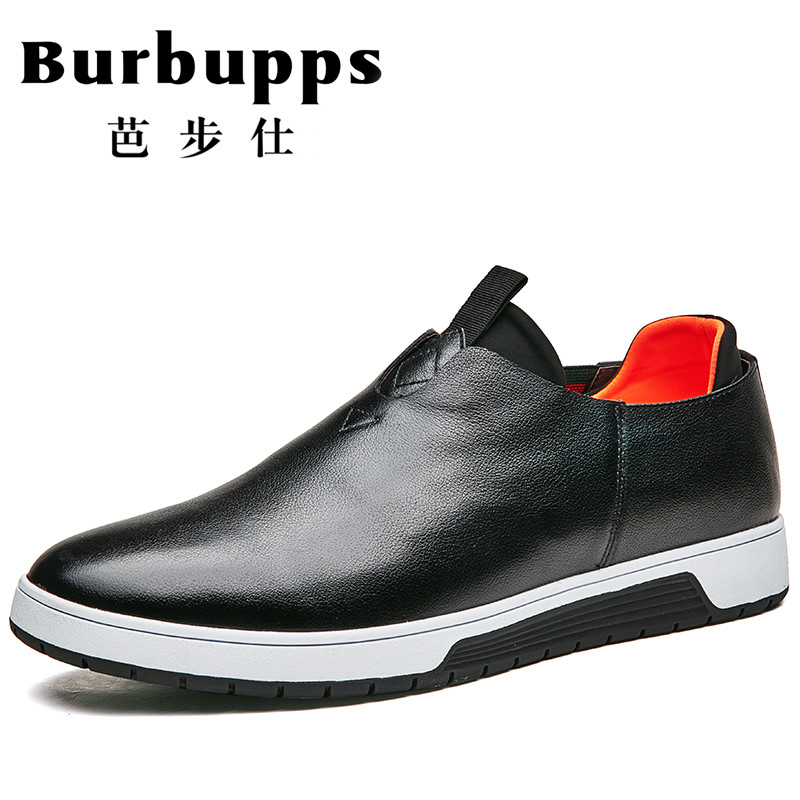 Burbupps法国芭步仕2019春尚新男士商务休闲皮鞋休闲潮鞋套脚真皮男鞋英伦潮流韩版鞋子