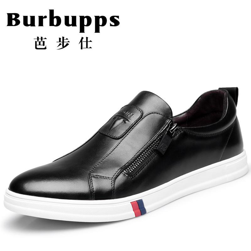 Burbupps法国芭步仕2019春尚新真皮商务休闲鞋男士套脚舒适耐磨低帮板鞋牛皮男鞋