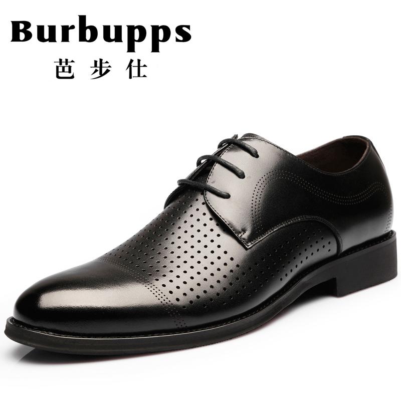 Burbupps法国芭步仕2019春尚新男鞋真皮商务内增高皮鞋休闲透气缕空洞洞凉鞋子