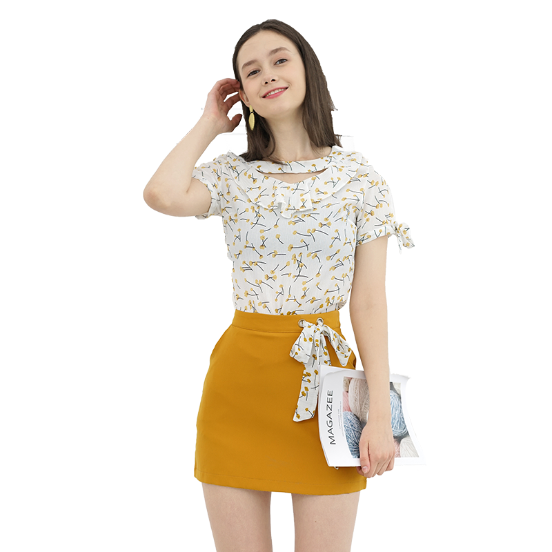 2018夏季新款时尚气质修身显瘦蝴蝶结短袖圆领两件套装包臀短裙女