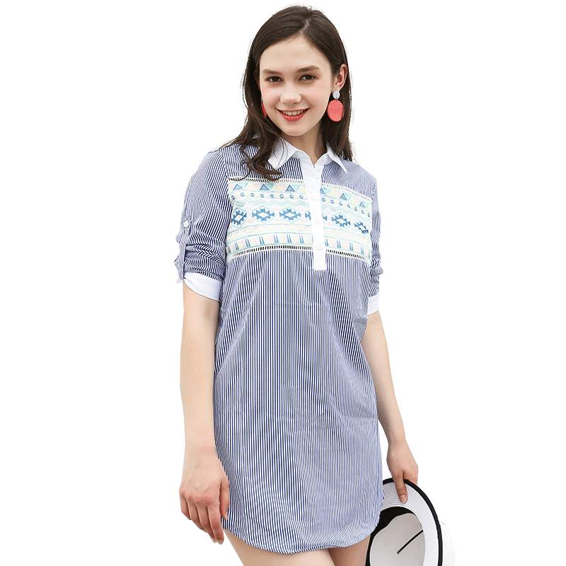 ins超火条纹衬衫女夏2018新款时尚韩版印花款修身显瘦短袖上衣潮