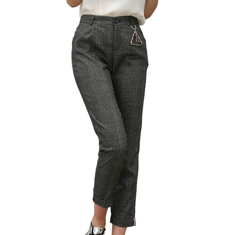 九分铅笔裤女2018夏季新款时尚百搭格子高腰显瘦bf原宿休闲裤潮