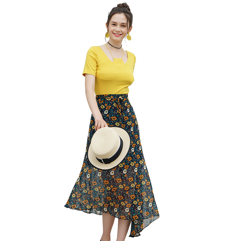 女神范套装夏2018新款时尚气质淑女碎花a字裙韩版修身显瘦两件套