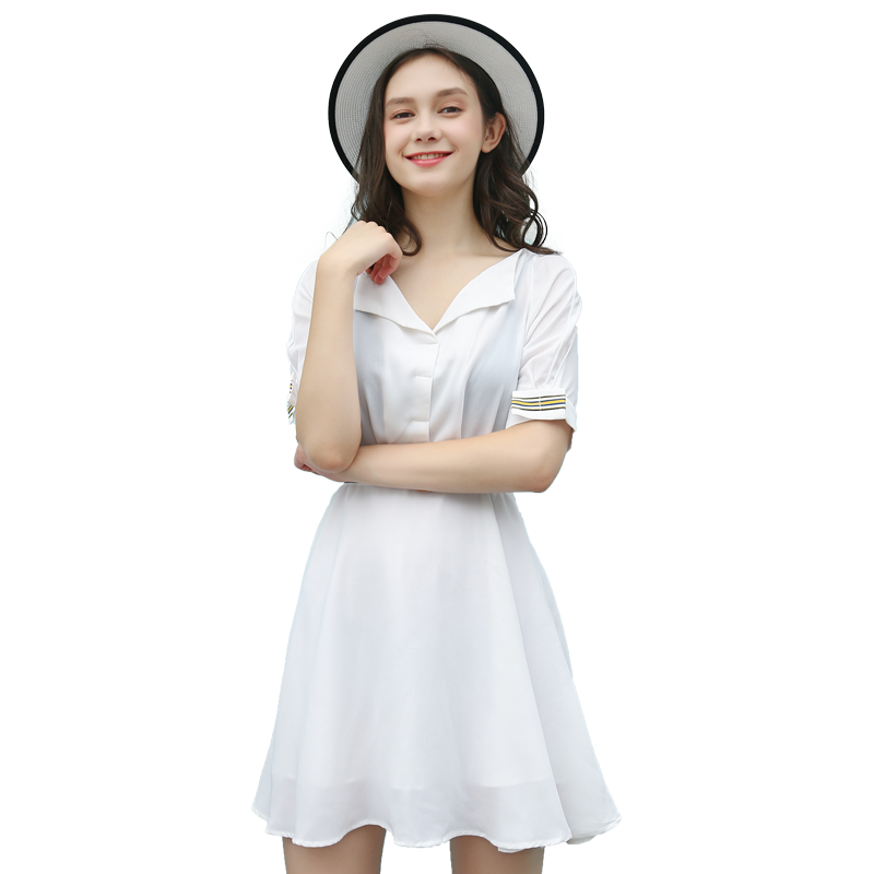 气质优雅a字裙女夏2018新款时尚甜美淑女短袖韩版收腰显瘦连衣裙