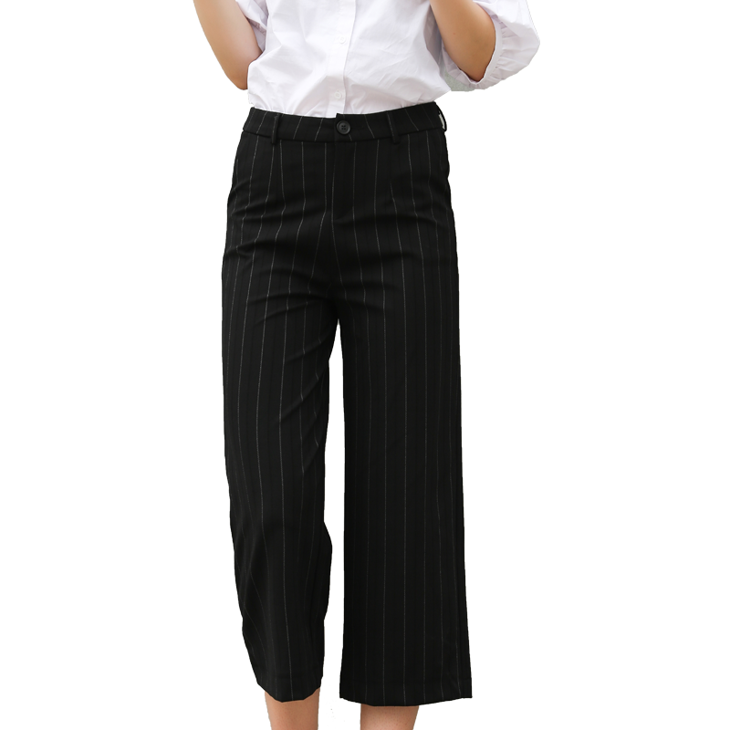 阔腿裤女夏2018新款时尚宽松显瘦bf原宿学生直筒条纹九分裤休闲裤