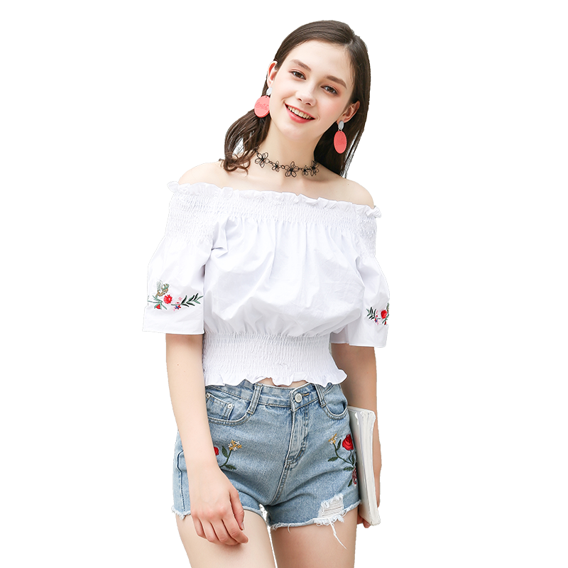 牛仔短裤女夏2018新款时尚休闲百搭甜美绣花破洞毛边修身显瘦裤潮