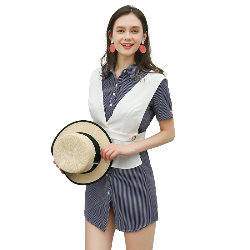 衬衫裙吊带套装女夏2018新款时尚甜美荷叶边收腰显瘦一排扣上衣潮