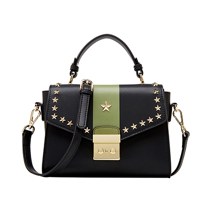 柏雅图（boyatu）2018女包时尚铆钉单肩包女牛皮撞色小包真皮斜挎手提包女