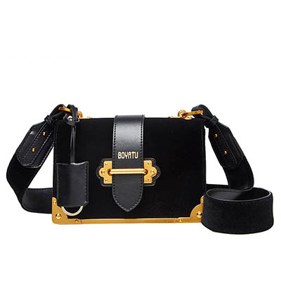 柏雅图女包绒布配真皮斜挎包女欧美时尚单肩包