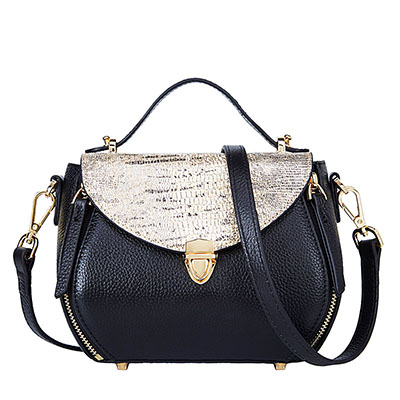 柏雅图时尚拼接斜挎包女头层牛皮锁扣单肩包女真皮小包包