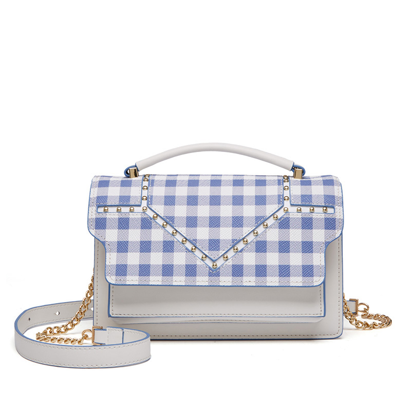 柏雅图包包女2018斜挎包时尚真皮简约牛皮链条格子手提单肩包