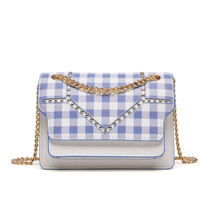 柏雅图斜挎包女小包真皮2018欧美时尚潮链条包格子牛皮单肩包