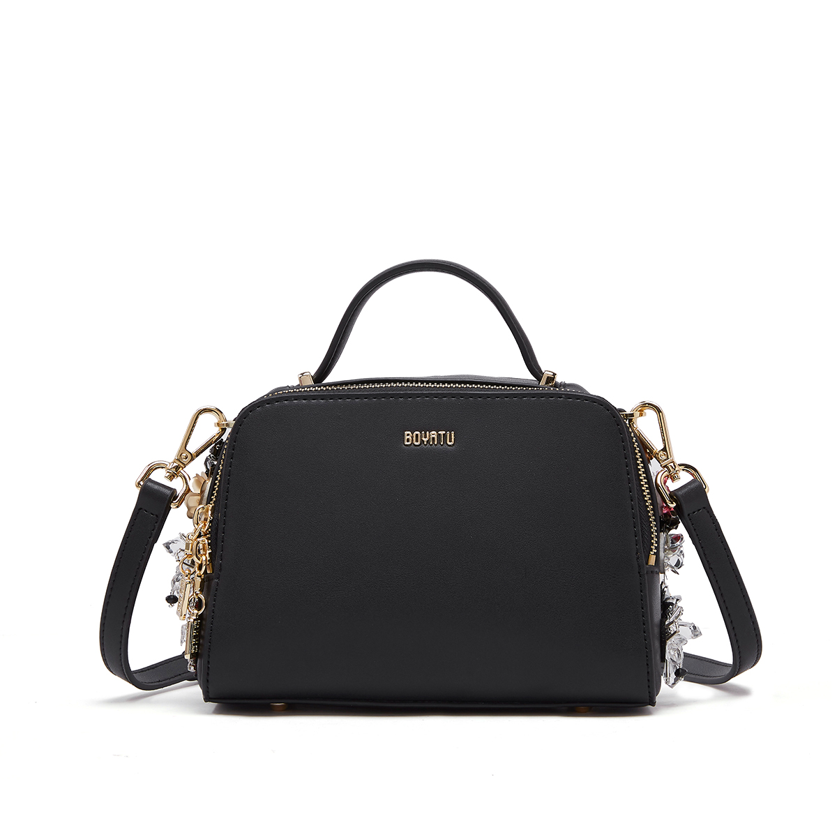 柏雅图绣花钻单肩包女2018时尚简约牛皮手提包斜跨包女