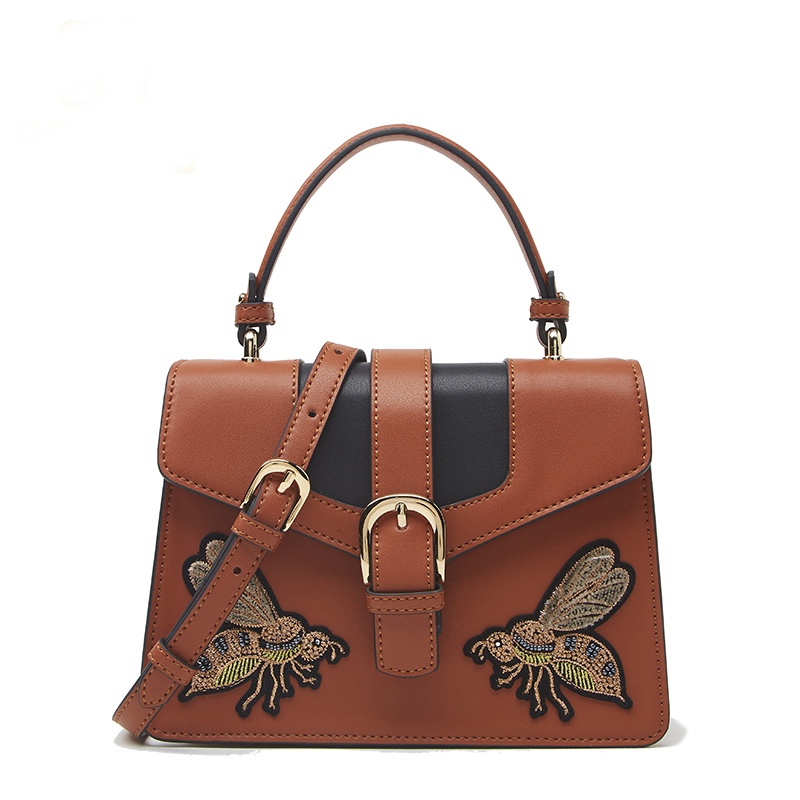 柏雅图（Boyatu）女包2018潮韩版单肩包女刺绣时尚凯莉包牛皮斜挎手提包