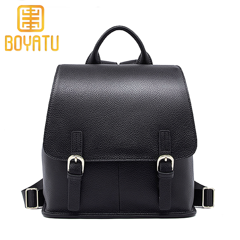 柏雅图(boyatu)2018秋冬时尚学院风背包双肩包女包休闲牛皮