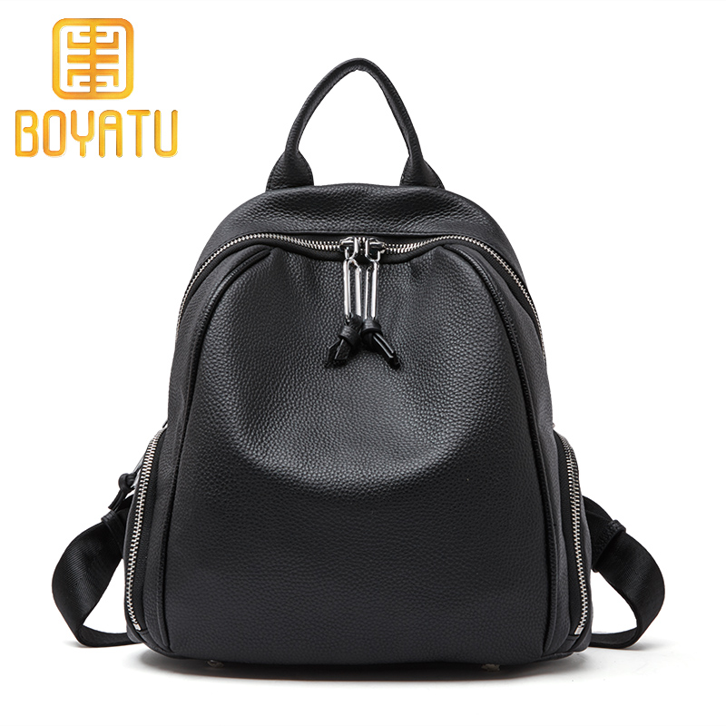柏雅图(boyatu)女士背包2018简约休闲牛皮时尚旅行包大容量