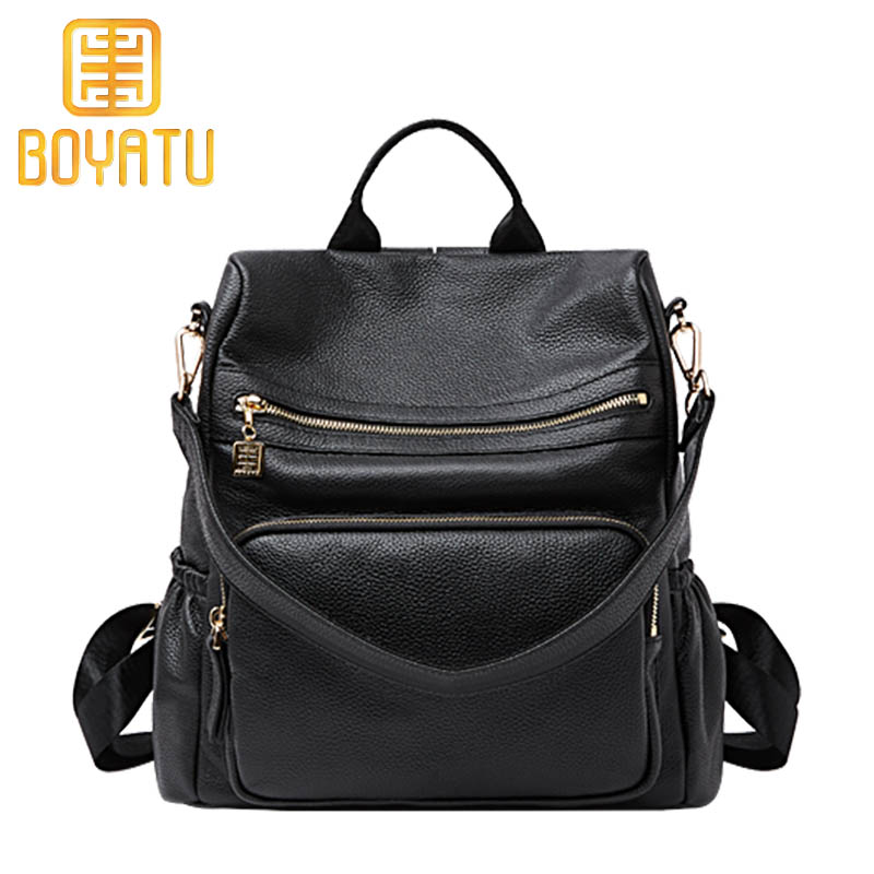 柏雅图(boyatu)背包女秋冬韩版软牛皮大容量旅行包休闲单肩